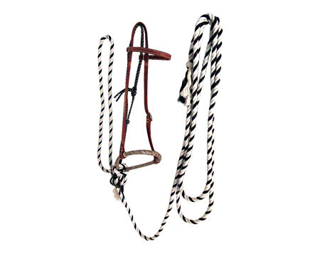 Complete Hackamore Set – 8-Plait Cable Core Bosal, Cotton Mecate & Rawhide Headstall