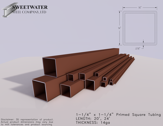 SQ TUBING 1-1/4 X 1-1/4 X 16GA