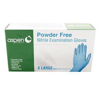 Aspen Nitrile Exam Gloves Powder-Free, X-Large, 100/Pkg